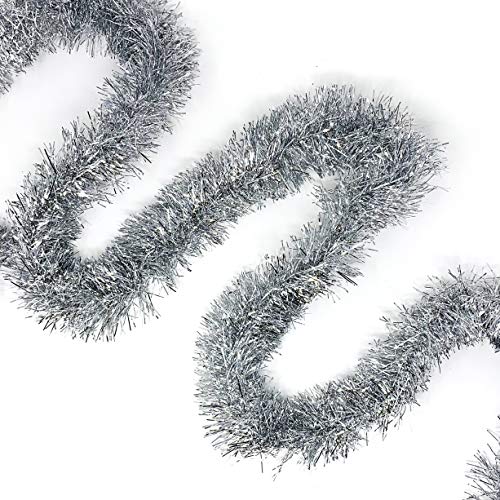 Product Cover Allgala 50 Feet Christmas Foil Tinsel Garland Decoration for Holiday Tree Walll Rail Home Office Event-Silver-XG93204