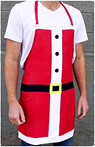 Product Cover ApronMen Santa Apron for Men - Funny Christmas Apron for Baking, Cooking or BBQ Grilling - 1 Size Fits All with Long Waist Ties - Holiday Kitchen Apron