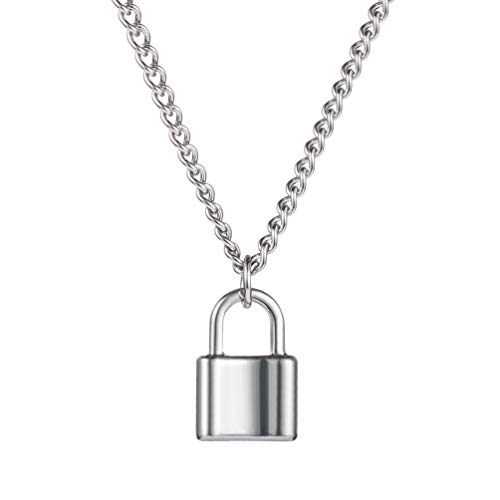Product Cover SAKAIPA Lock Necklace Lock Key Pendant Necklace Long Chain Punk Multilayer Statement Choker Necklace for Women Men Boy Girls (Silver Tone - 60cm (24 inches) Punk Retro)