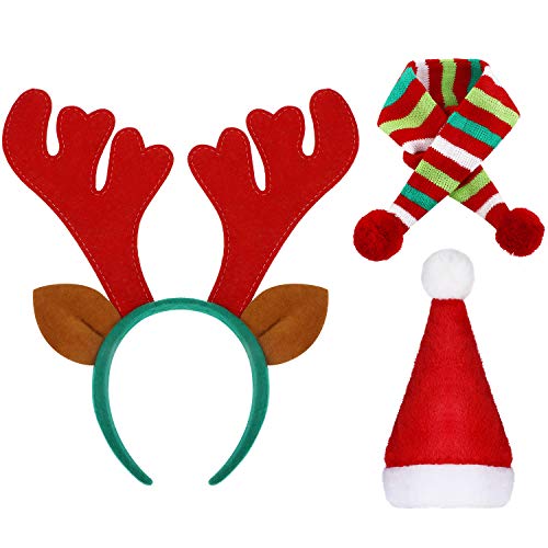 Product Cover WILLBOND Christmas Reindeer Antlers Headband Santa Hat and Striped Holiday Scarf Pet Accessory for Dog Puppy Cat