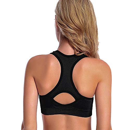 Product Cover OuNee Women Racerback Sports Bra-Wireless Padded high Impact Yoga Workout Tops Black