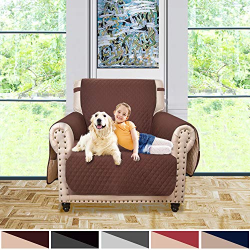 Product Cover ASHLEYRIVER Reversible Chair Cover,Water Resistant Chair Slipover with Strap,Chair Protector with Pockets,Machine Washable Chair Covers for Dogs,Children, Pets,Kids(Chair:Chocolate/Beige)