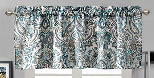 Product Cover Modern Printed Grommet Window Valance 54 inch Wide X 18 inch Long (Pale Blue, Grey, Paisley)