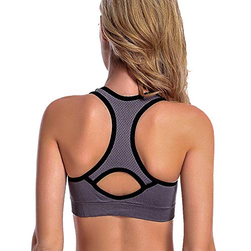 Product Cover OuNee Women Racerback Sports Bra-Wireless Padded high Impact Yoga Workout Tops Grey