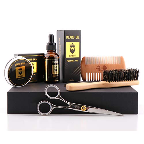 Product Cover Beard Grooming Kit,5-in-1,Unscented Beard Oil and Beard Balm,Beard Brush,Barber Scissors for Styling,Beard Comb，Mustache Trimming Set for Men Care