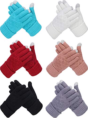 Product Cover 6 Pairs Winter Knit Touch Screen Gloves Full Finger Mittens with Jacquard Design