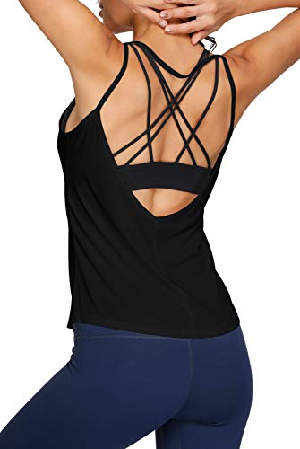 Product Cover Womens Yoga Tops Sexy Backless Yoga Shirt Open Back Running Activewear Sports Workout Tank Tops Black