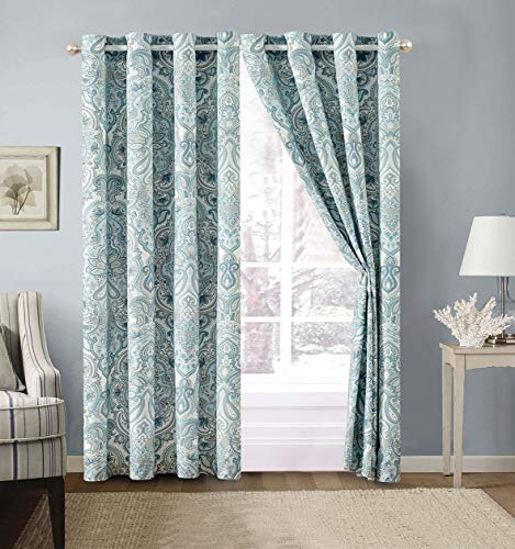 Product Cover Modern 2 - Piece Printed Grommet Curtain Set Drapes/Window Panels 108 inch Wide X 95 inch Long (Pale Blue, Grey, Paisley)