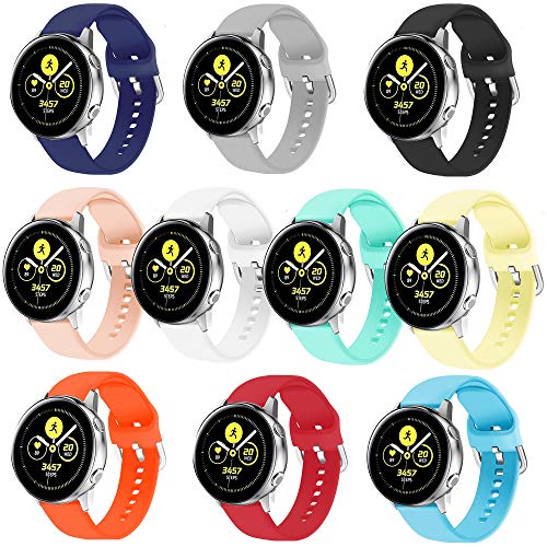 Product Cover HSWAI 10 Colors Galaxy Watch Active Bands,20mm Replacement Bands Compatible for Galaxy Watch Active 40mm/ Galaxy Watch Active2/ Galaxy Watch 42mm/ Gear S2 Classic/Gear Sport， with Metal Buckle