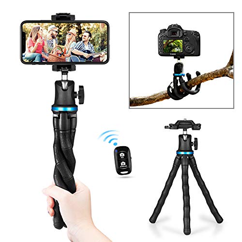 Product Cover Flexible Phone Tripod, Aureday Adjustable Cell Phone Camera Travel Mini Tripod Stand with Wireless Remote Shutter & Universal Phone Mount Clip, Compatible with iPhone & Android Phone & Camera