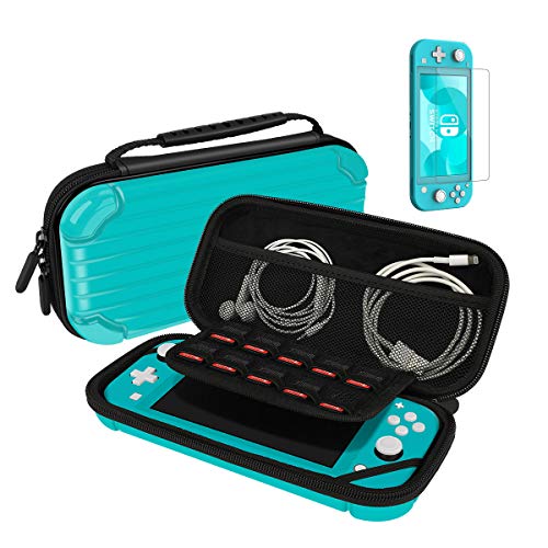 Product Cover Carry Case for Nintendo Switch Lite Portable Travel Protector Carrying Case with 10 Game Slots and Tempered Glass Screen Protector - Turquoise Blue
