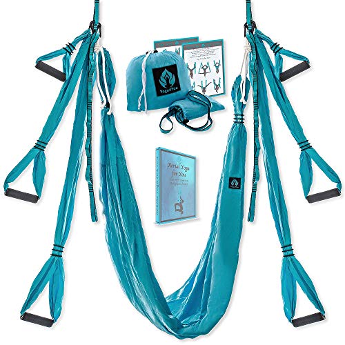 Product Cover Yoga4You Aerial Yoga Swing Set - Yoga Hammock Swing - Trapeze Yoga Kit - 2 Extension Straps - Wide Flying Yoga Inversion Tool - Antigravity Ceiling Hanging Yoga Sling - Adult Kids Arial (Sea Wave)