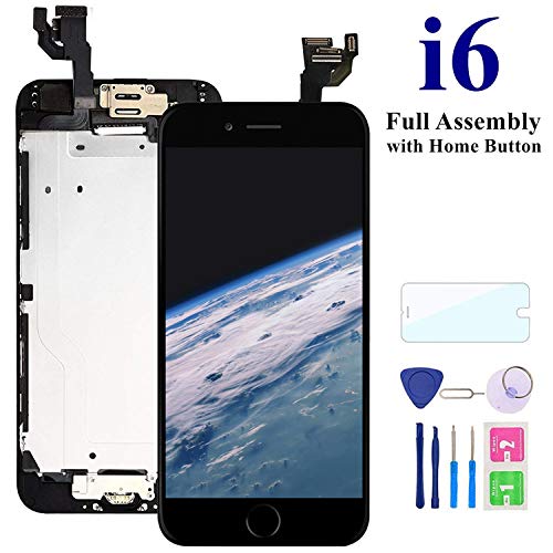 Product Cover Comfine Screen Replacement for iPhone 6 Black with Home Button, LCD Touch Screen Digitizer Replacement Display Assembly Front Camera, Ear Speaker and Sensors, Repair Tools and Screen Protector