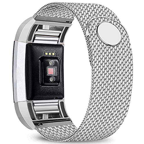 Product Cover Bopha Replacement Bands Compatible for Fitbit Charge 2 Stainless Steel Metal Bracelet with Unique Magnet Clasp (Large, Silver)