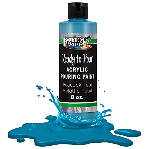 Product Cover Pouring Masters Peacock Teal Metallic Pearl Acrylic Ready to Pour Pouring Paint - Premium 8-Ounce Pre-Mixed Water-Based - for Canvas, Wood, Paper, Crafts, Tile, Rocks and More