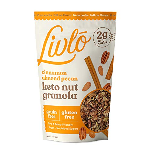 Product Cover Livlo Foods Keto Nut Granola Cereal - Grain Free & Gluten Free - Perfect Keto Friendly Low Carb Snack - Paleo, Diabetic, Healthy Snack - 2g Net Carbs, Cinnamon Almond Pecan, 11oz