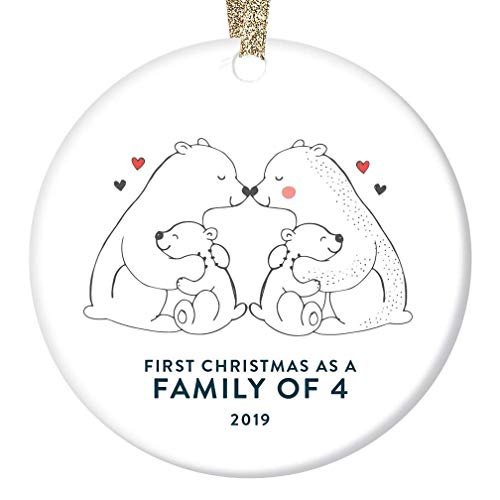 Product Cover Gift for New Parents Twins Ornament 2019 First Christmas as Family of 4 Baby's 1st Holiday Keepsake Mommy Daddy Son Daughter Kids Children Adorable Playful Bears 3