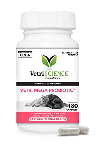 Product Cover VetriScience Laboratories - Vetri Mega Probiotic, Digestive Relief with Probiotics and Prebiotics for Dogs and Cats, Easy to Give Capsules (180 Count)
