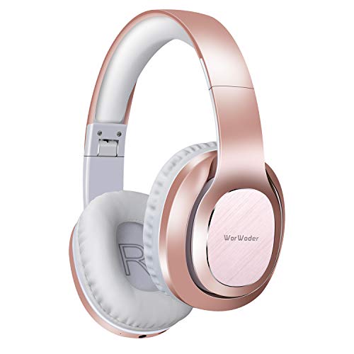 Product Cover Bluetooth Headphones Over Ear, WorWoder [50 Hrs Playtime] Wireless Headphones, Quick Charge, Hi-Fi Sound Deep Bass/Soft Earpads, Built-in HD Microphone for Cellphone PC TV (Rose Gold)