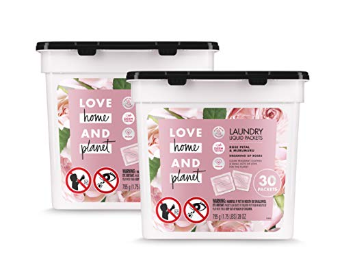Product Cover Love Home and Planet Laundry Detergent Packets, Rose Petal & Murumuru, 30 Count, Pack of 2