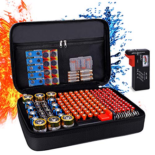 Product Cover Balaperi Hard Battery Organizer Storage Box，Fireproof Waterproof Explosionproof Carrying Case Holder Bag，Holds 200+ Batteries AA AAA C D 9V,with Battery Tester BT-168 (Not Includes Batteries)