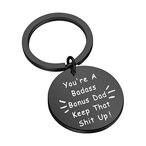 Product Cover LQRI Step Dad Gift Keychain Best Bonus Dad Ever Gift for Stepdad Stepfather You're A Badass Bonus Dad Keep That Shit Up Keyring (Black)