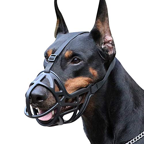 Product Cover Mayerzon Dog Muzzle, Breathable Basket Muzzle to Prevent Barking, Biting and Chewing, Humane Muzzle for Small, Medium, Large and X-Large Dogs (L, Black)