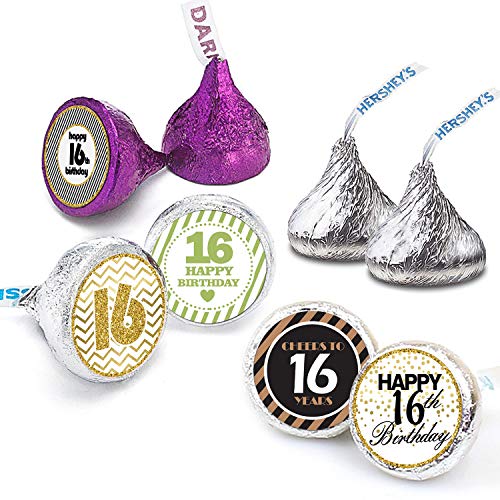 Product Cover Happy 16th Birthday Stickers For 16 Years Old Party Decoration - Birthday Favor Labels -240 Count