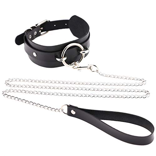 Product Cover Eonthry O Ring PU Leather Adjustable Necklace Neckband Collar Choker Chain Detachable Leash for Men Women