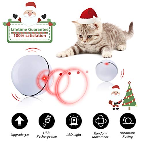 Product Cover Interactive Cat Toys Ball, Self Rotating Cat Toy, Newest Version USB Rechargeable Pet Toy,Buit-in Spinning LED Light, Stimulate Hunting Instinct for Your Cat/Kitty/Kitten/Pets (White)