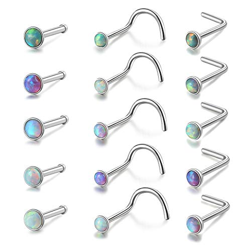 Product Cover Lantine Opal Nose Stud 20 Gauge 6mm Surgical Steel Cute 20g Nose Ring Piercing Studs Set for Women Men