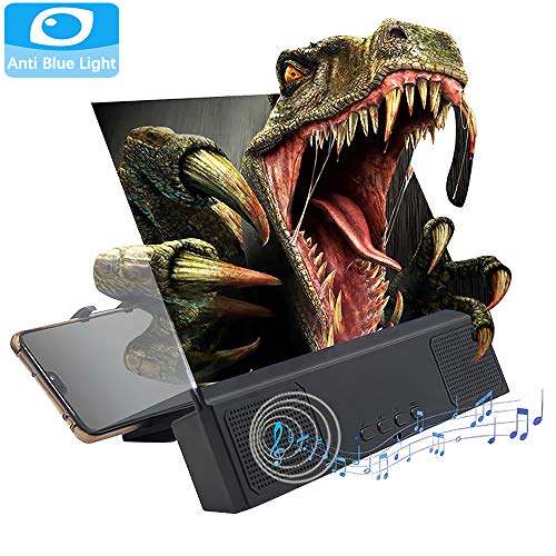 Product Cover Anti-Blue Light HD Screen Magnifier 12'' with Bluetooth Speakers, 3D Phone Screen Amplifier for Movies, Videos, and Gaming, Cell Phone Magnifier Projector Screen with Foldable and Adjustable Stands