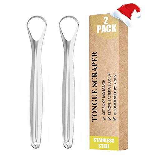 Product Cover Tongue Scraper. The Best Tongue Cleaner Ever! Surgical Grade Stainless Steel Metal Tongue, Cure Bad Breath (2 PACK)
