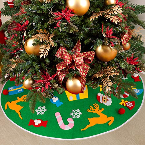 Product Cover MACTING 35 Inches Felt Christmas Tree Skirt, DIY Xmas Tree Skirt Kits with 26pcs Detachable Tree Ornaments for Kids Christmas Holiday Decorations (Green)
