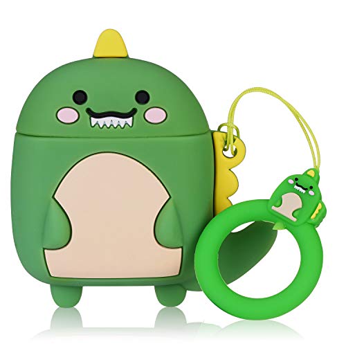 Product Cover Gudcos Case for Airpods, Funny Cute Animal Cartoon Silicone Design, Fun Character for Teens Girls Air pods Charging Case Soft Skin Carabiner Protective Cover for Airpod 2/1 [Tail Dinosaur]