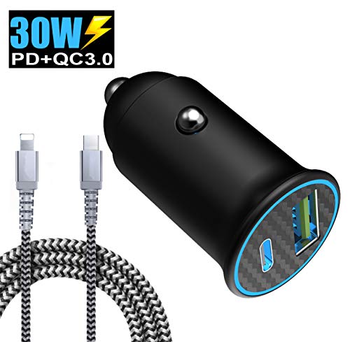 Product Cover NeotrixQI USB C Car Charger, Dual Port Type C PD QC / 3.0 Quick Charge Ultra Fast Charging Aluminum Alloy Adapter with 3FT Nylon Braided Cable Compatible with iPhone 11 Pro/X/8/XR/XS Max/iPad Air Mini