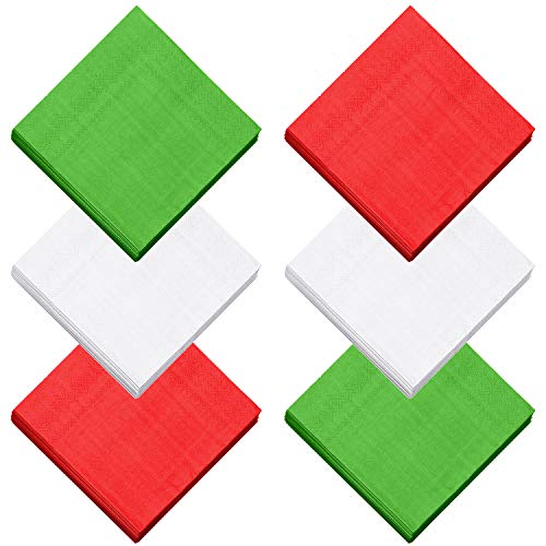 Product Cover Aneco 120 Pieces Christmas Cocktail Napkins Disposable Beverage Luncheon Paper Napkins 2 Ply for Christmas Holidays Dinner Party Supplies, 3 Classic Solid Colors, Red, Green, White