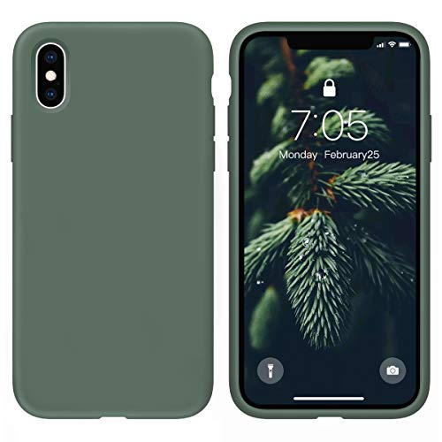 Product Cover OUXUL Case for iPhone X/iPhone Xs case Liquid Silicone Gel Rubber Phone Case,iPhone X/iPhone Xs 5.8 Inch Full Body Slim Soft Microfiber Lining Protective Case（Forest Green）