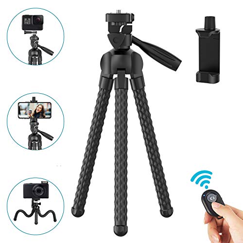 Product Cover Phone Tripod Upgraded, 11 inch Flexible Cell Phone & Camera Tripod Stand Holder with Wireless Remote Shutter and Universal Phone Mount, Compatible with iPhone, Android Phones, Sports Camera GoPro