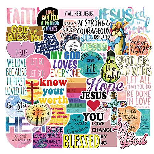 Product Cover 【God Bless You】 Sweetures Water Bottle Jesus Christian Stickers Laptop Stickers Pack 50 Pcs Faith Wisdom Words Decals for Water Bottle Laptops Ipad Cars Luggages