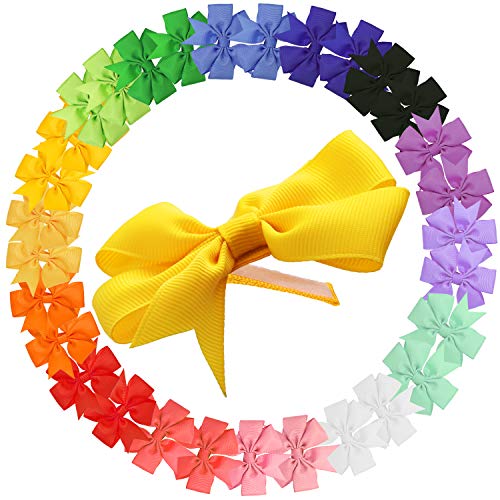 Product Cover 30pcs Lined Toddler Hair Bows, Berabo 3inch Safe Non-Slip Ribbon Hair Bows for Toddler Baby Girls