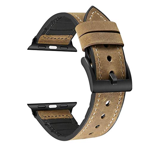 Product Cover Brand Affairs Watchband Rubber Hybrid Leather Band Strap Compatible for Apple iwatch Series 4 3 2 &1 Compatible with Apple Watch 42mm/44mm (Light Brown)