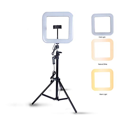 Product Cover COOLMOBIZ 8 inch square shape selfie led light with Tripod Stand &Cell Phone Holder & 3 Light Mode for Live Streaming & YouTube Video, Dimmable Desk Makeup Ring Light for Photography, Shooting with 3 Light Modes & 10 Brightness Level