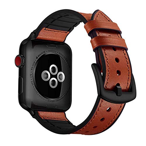 Product Cover Brand Affairs Rubber Hybrid Leather Band Strap Compatible for Apple iWatch Series 4 3 2 1 Compatible with Apple Watch 42mm,44mm (Brown)