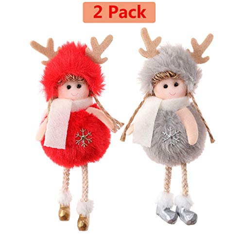 Product Cover PGYFIS Christmas Decoration 2 Pieces Elk Angel Doll Pendant Tree Hanging Ornaments Christmas Crafts Elves Decorations Red and Gray (Angel-Elk-R&G)