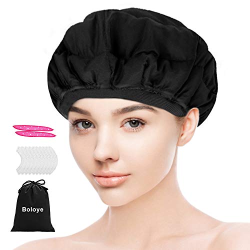 Product Cover Flaxseed Deep Conditioning Heat Cap - Boloye Cordless 100% Safe Microwave Hot Cap for Natural Curly Textured Hair Care, Drying, Styling, Curling, Universal size (10 PCS One-time shower cap)