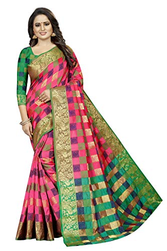 Product Cover Regolith Designer Sarees Banarasi kanjivaram Style cotton silk multi-colored Saree With Blouse Piece (Light Pink)