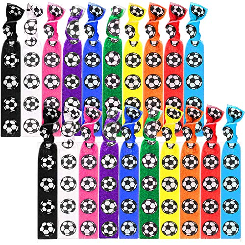 Product Cover 20 Pieces Soccer Hair Ties Accessories Soccer Elastic Hair Ribbon Sports Ponytail Holders No Crease Football Hair Bands Gifts for Girls Women Soccer Team