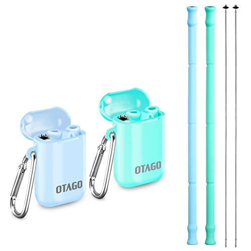 Product Cover OTAGO 2 Pack Collapsible Reusable Straws, Food-Grade Foldable Silicone Drinking Straws with Portable Case and Cleaning Brush, for Cold Beverage, Coffee and Smoothie