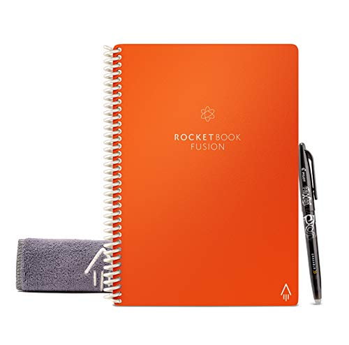 Product Cover Rocketbook Fusion Smart Reusable Notebook - Calendar, To-Do Lists, and Note Template Pages with 1 Pilot Frixion Pen & 1 Microfiber Cloth Included - Beacon Orange Cover, Executive Size (6